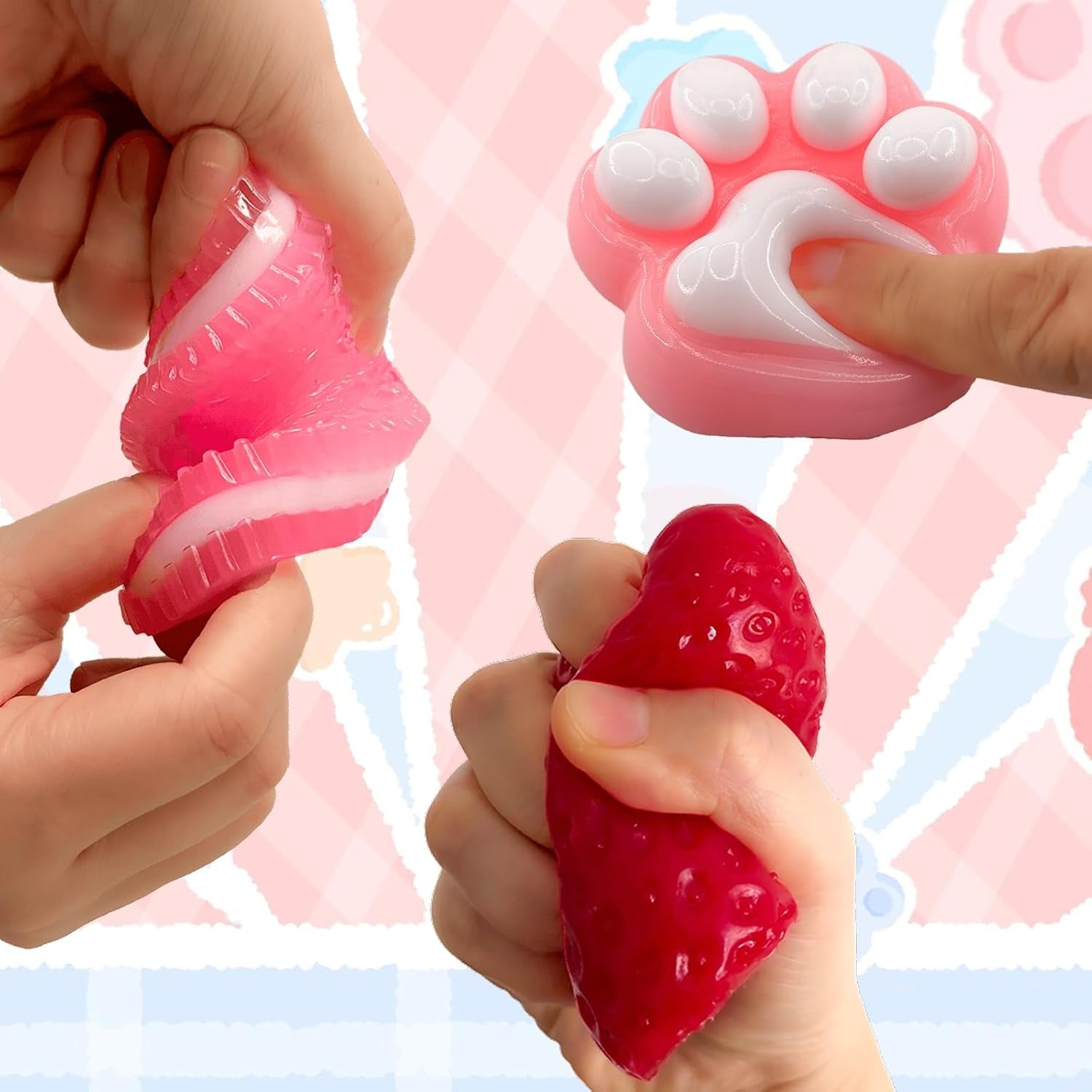 Taba Squishy Toy Set, 4Pcs Sensory Squeeze Fidget Toys Kids Adults | TPR Material, Soft Squeeze Sensory Play, Stress Relief, Washable Reusable, Kids Adults, Party Favors