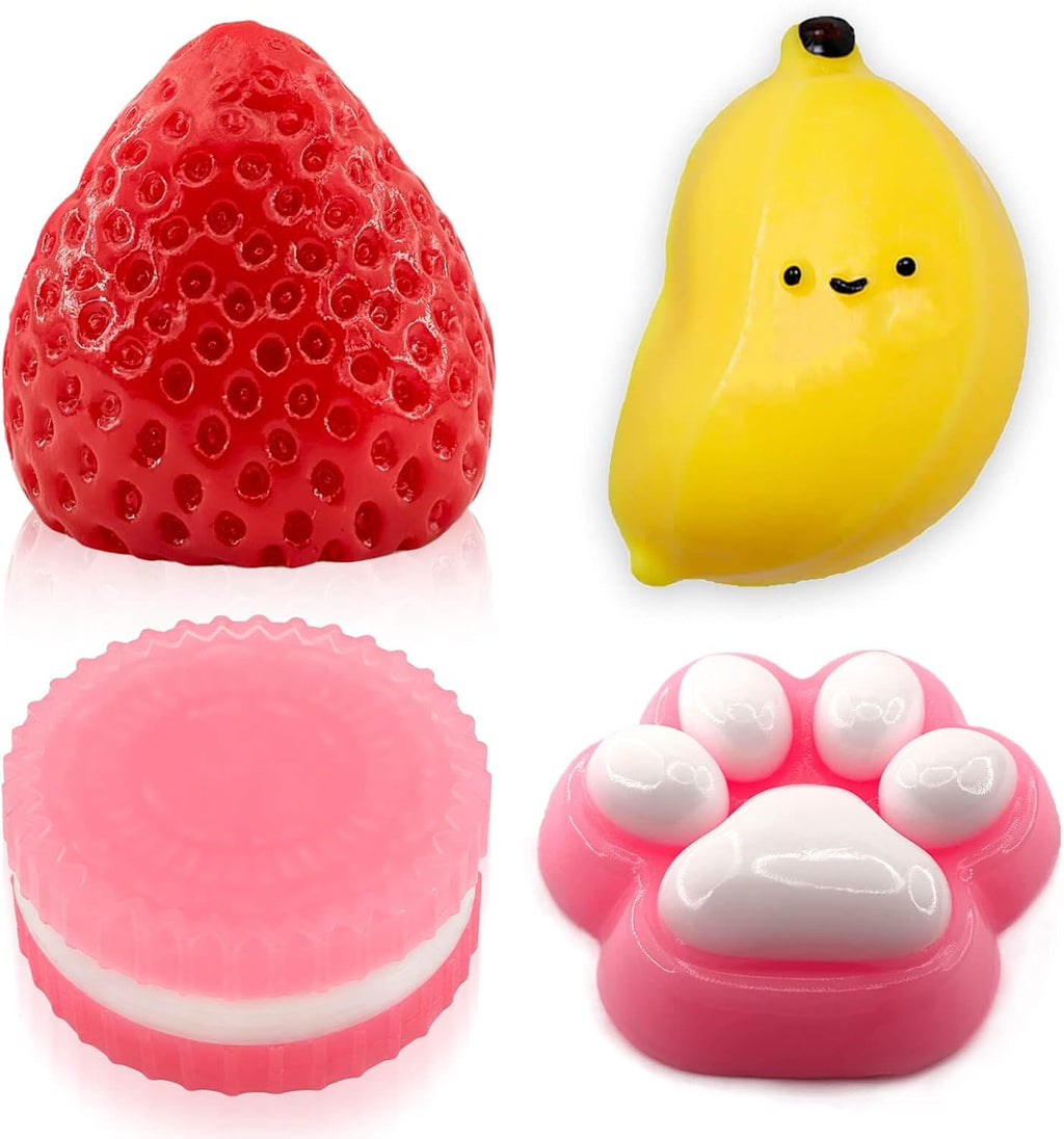 Taba Squishy Toy Set, 4Pcs Sensory Squeeze Fidget Toys Kids Adults | TPR Material, Soft Squeeze Sensory Play, Stress Relief, Washable Reusable, Kids Adults, Party Favors