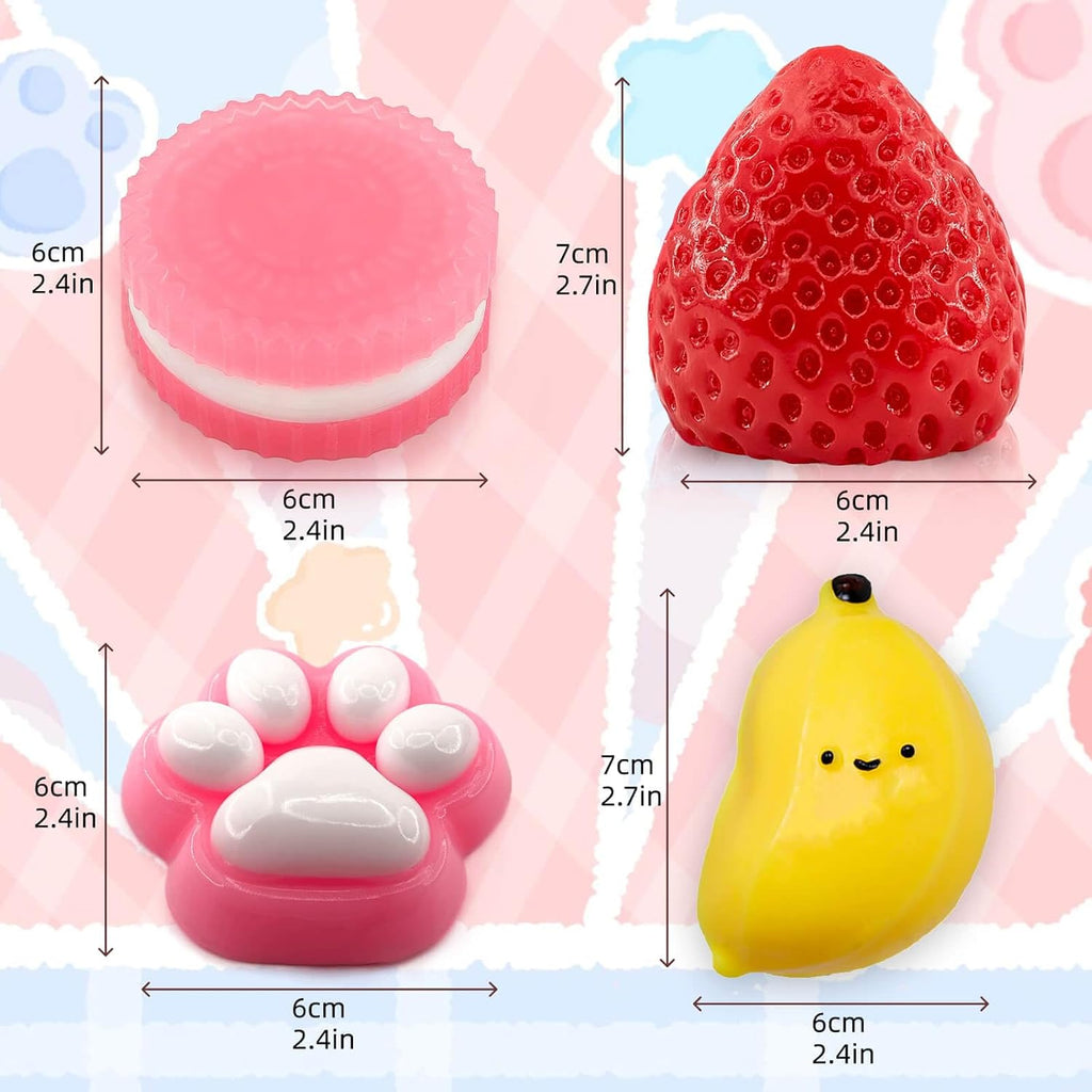 Taba Squishy Toy Set, 4Pcs Sensory Squeeze Fidget Toys Kids Adults | TPR Material, Soft Squeeze Sensory Play, Stress Relief, Washable Reusable, Kids Adults, Party Favors