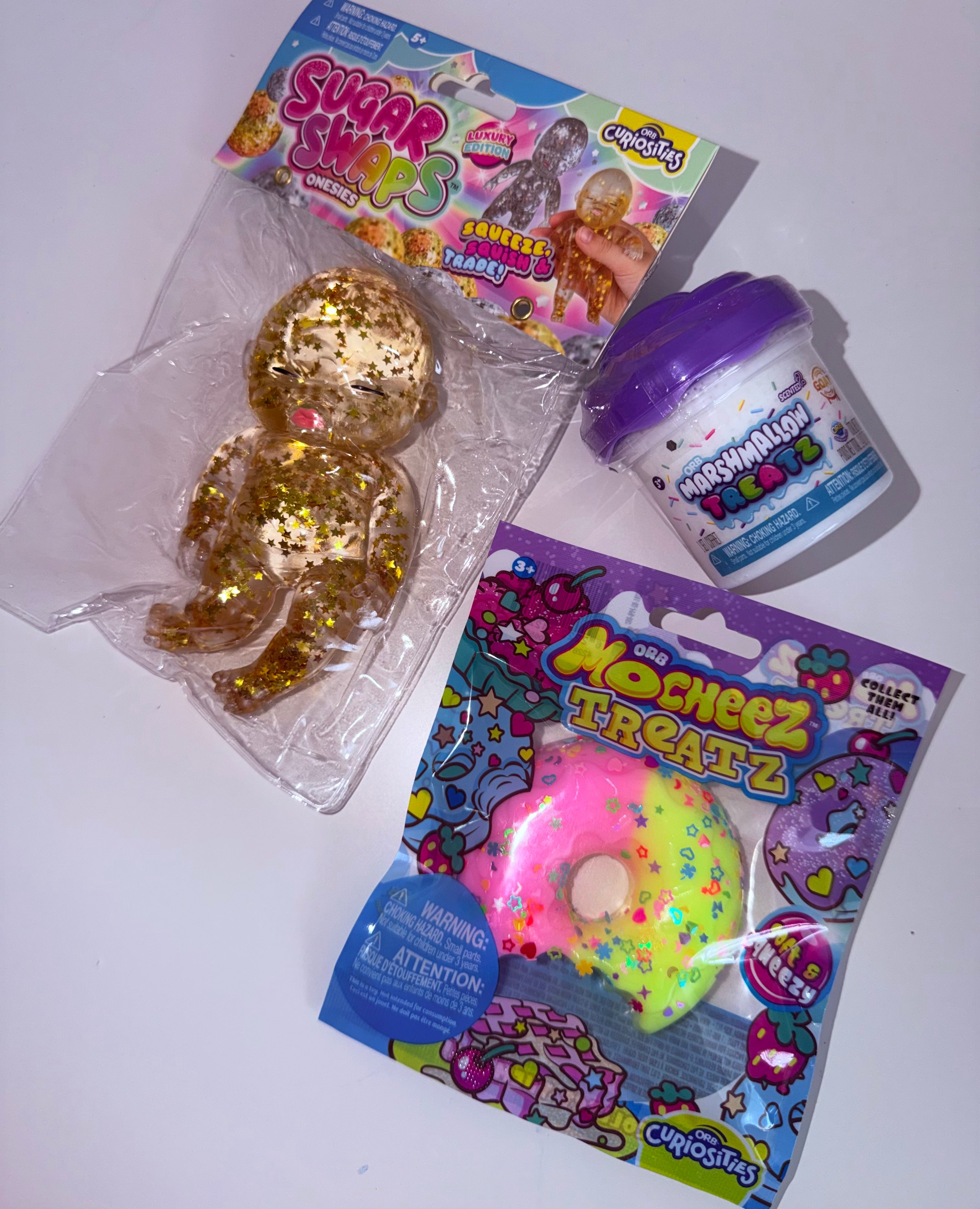 ORB Bundle - Gold Luxury Baby, Marshmallow Slime, Pink/Green Mocheez Donut