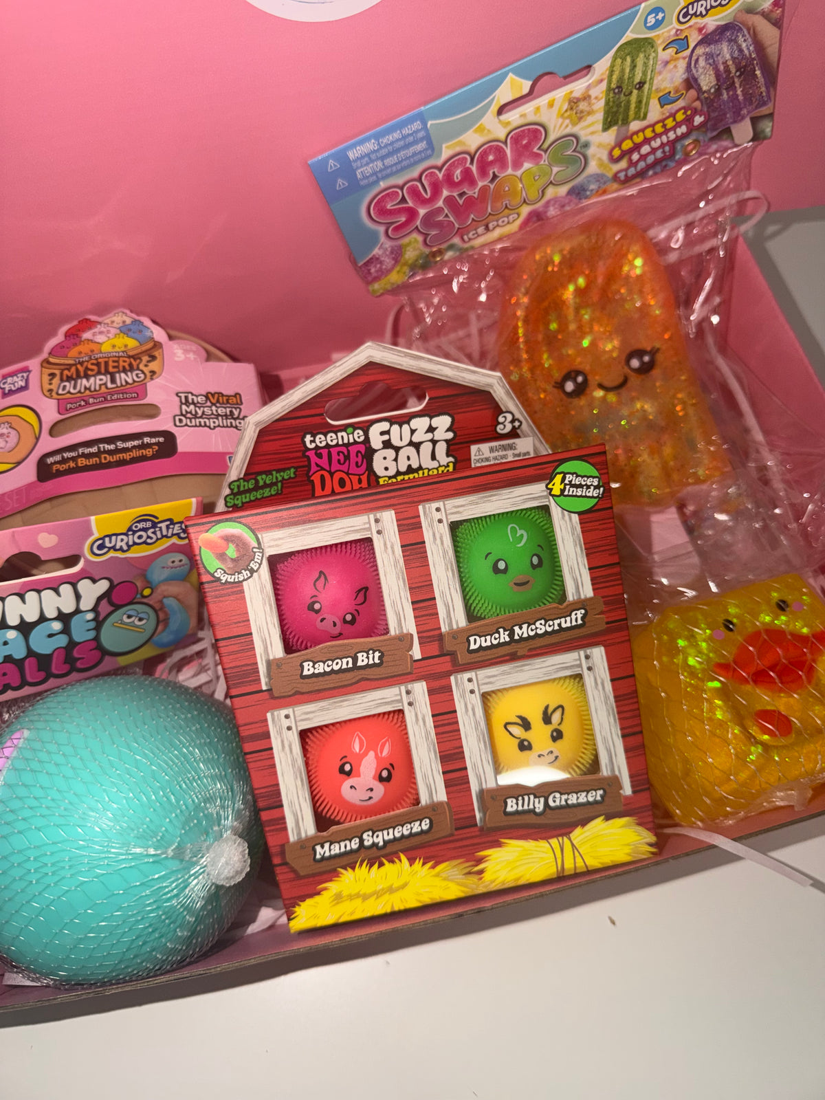 ORB x Authentic Nee Doh (Teenie Fuzz Ball Farmyard 4 Pack) Premium Squishy Box