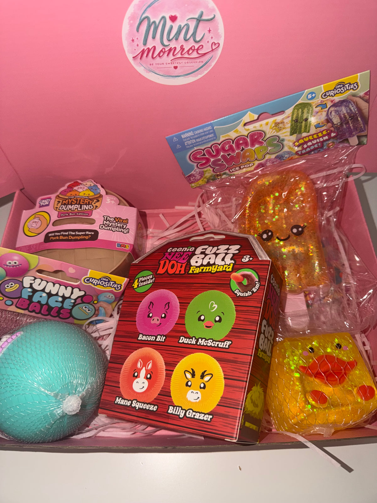 ORB x Authentic Nee Doh (Teenie Fuzz Ball Farmyard 4 Pack) Premium Squishy Box