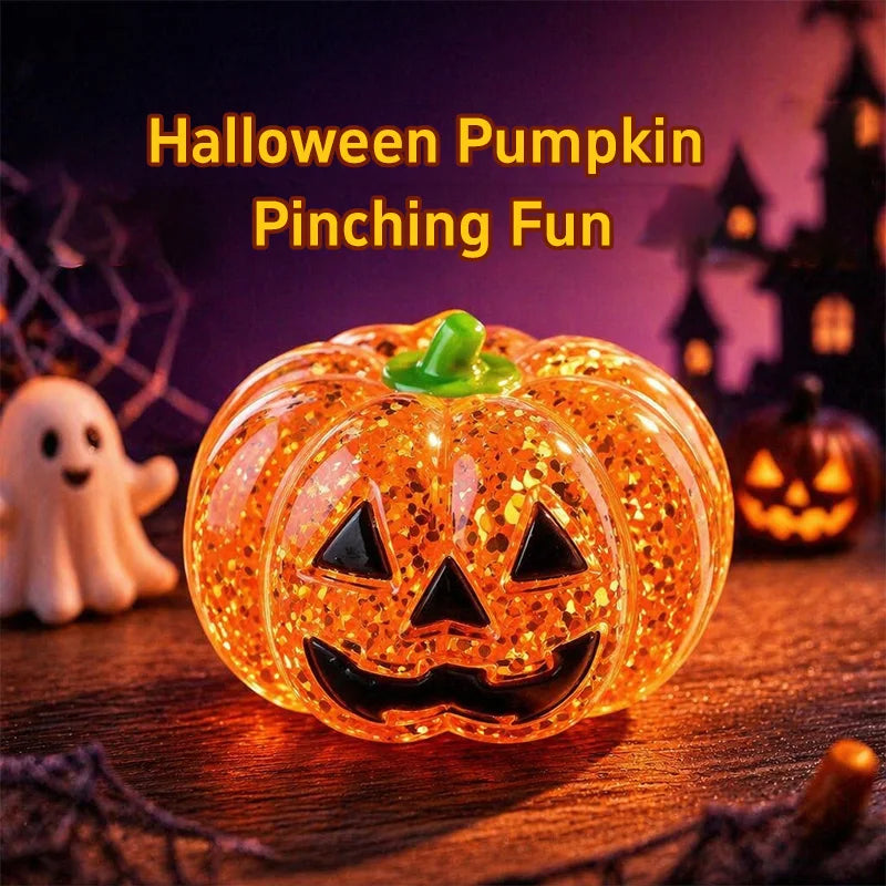 Halloween Glitter Pumpkin Squishy Squeeze Maltose Texture Stress Relief Cute Pumpkin Face Decompression Fidget Halloween Gift