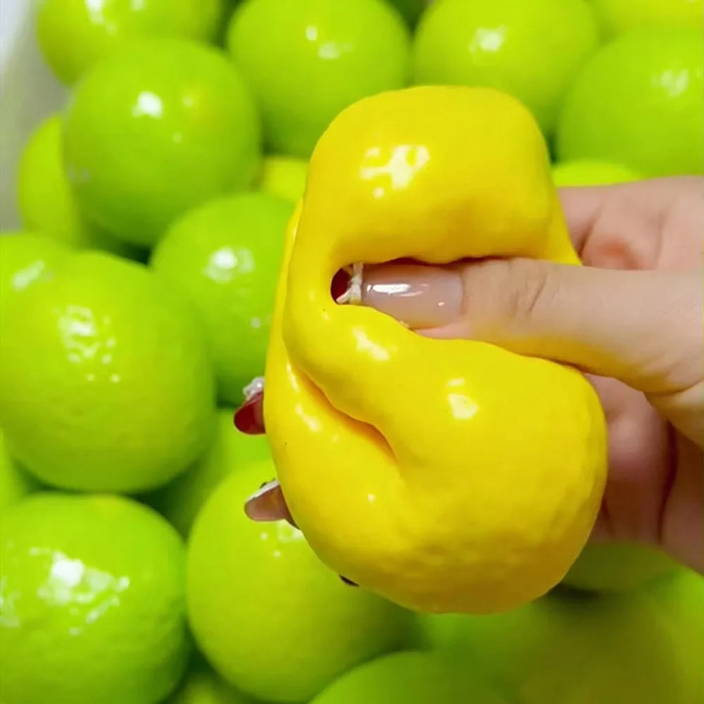 Handmade Crispy Lemon Stress Ball Squeeze Toy, Color-Changing Crunchy Mango Squishy Fidget Toy, ASMR Sensory Stress Relief Toy