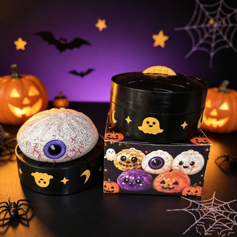 In Stock Halloween Dumpling Squishy With Steamer Box 8.5cm Maltose Squeeze Toy Relieve Stress for Adult Anti-Anxiety Gift