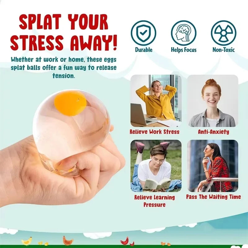 Funky Egg Squishy Ball - Clear Stress Relief Toy for Kids & Adults Anxiety Reducer, Squeeze Splat Sensory Fidget Toys