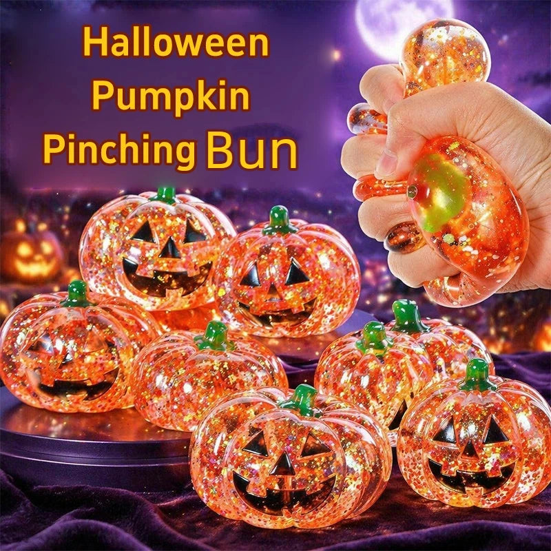 Halloween Glitter Pumpkin Squishy Squeeze Maltose Texture Stress Relief Cute Pumpkin Face Decompression Fidget Halloween Gift