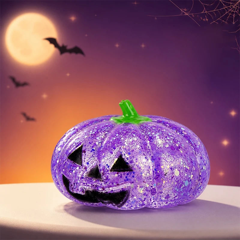 Halloween Glitter Pumpkin Squishy Squeeze Maltose Texture Stress Relief Cute Pumpkin Face Decompression Fidget Halloween Gift