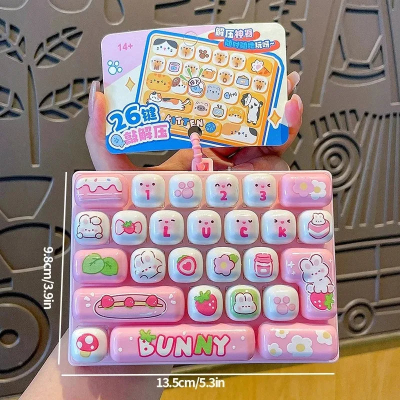 26 Grid Keycap Clicker Fidget Toy Mini Keyboard Stress Relief Decompression Portable Cartoon Keychain Gift