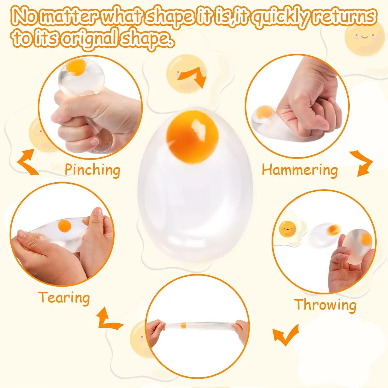 Funky Egg Squishy Ball - Clear Stress Relief Toy for Kids & Adults Anxiety Reducer, Squeeze Splat Sensory Fidget Toys