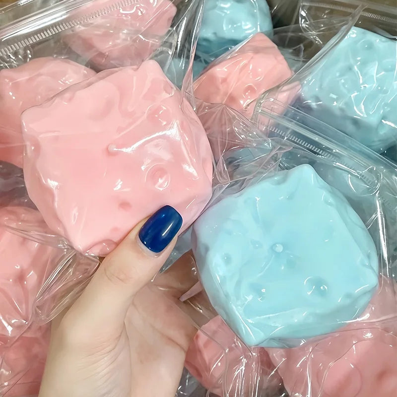 Crunchy Squishy Cheese Cube Stress Ball Homemade Soft Cheese Squeeze Fidget Toy ASMR Sensory Anti Stress Toys Gift for Adult