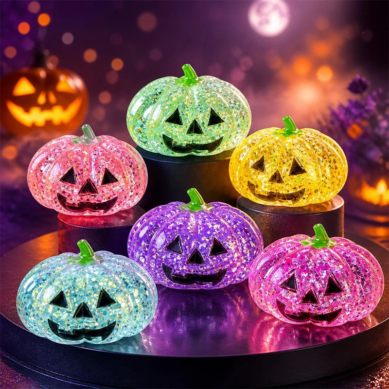 Halloween Glitter Pumpkin Squishy Squeeze Maltose Texture Stress Relief Cute Pumpkin Face Decompression Fidget Halloween Gift