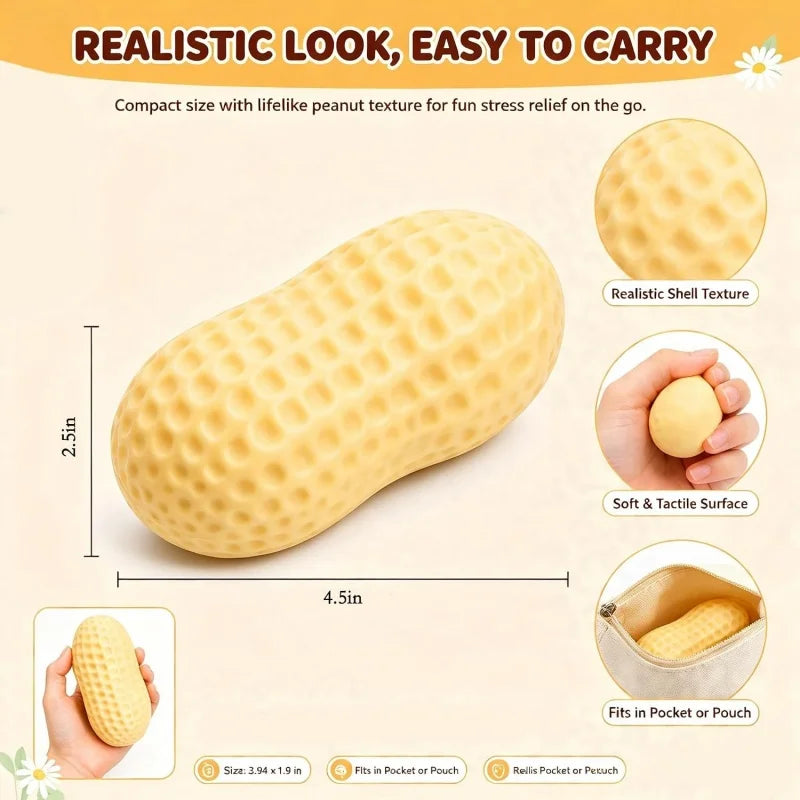 Crunchy Peanut Squishy Toys, Slow Rising Squeeze Fidget Toys for Anxiety Relief Realistic Food Stress Balls Birthday Gifts