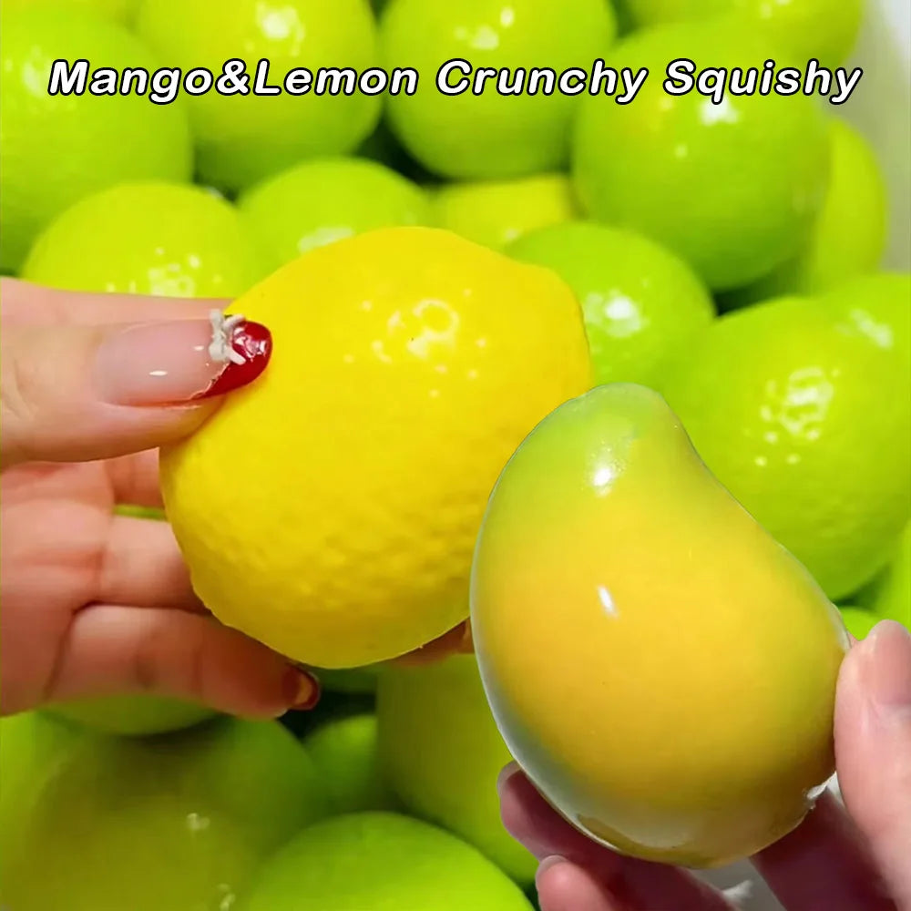 Handmade Crispy Lemon Stress Ball Squeeze Toy, Color-Changing Crunchy Mango Squishy Fidget Toy, ASMR Sensory Stress Relief Toy