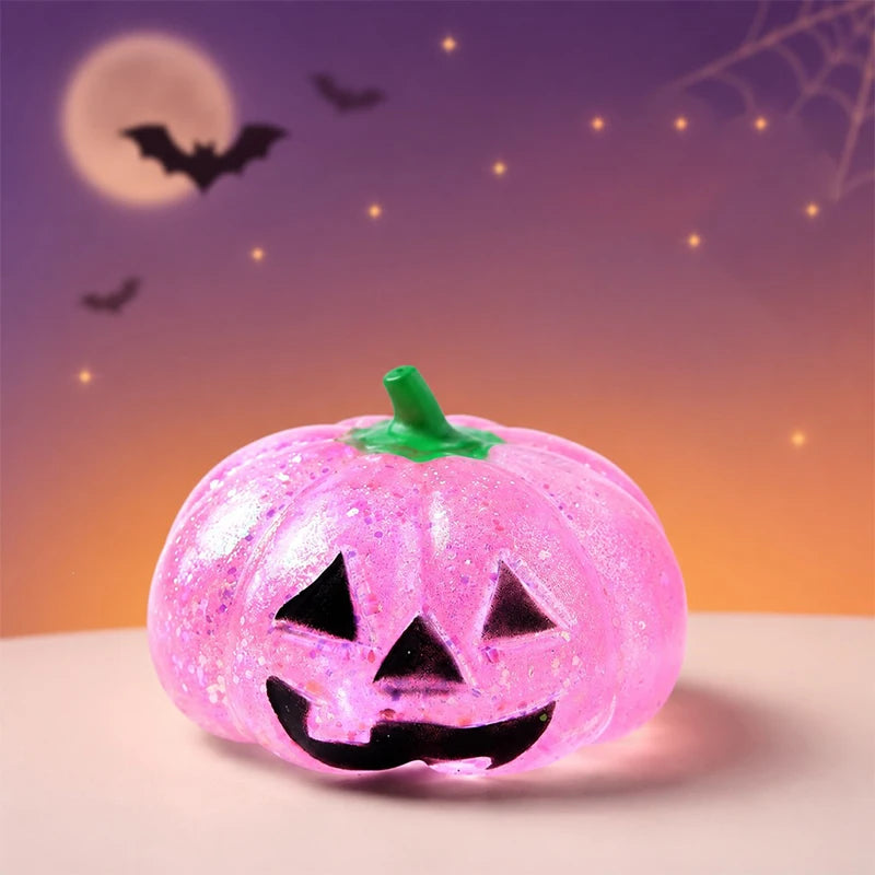 Halloween Glitter Pumpkin Squishy Squeeze Maltose Texture Stress Relief Cute Pumpkin Face Decompression Fidget Halloween Gift