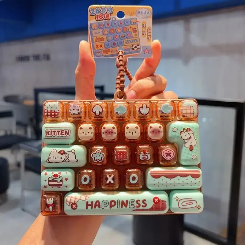 26 Grid Keycap Clicker Fidget Toy Mini Keyboard Stress Relief Decompression Portable Cartoon Keychain Gift