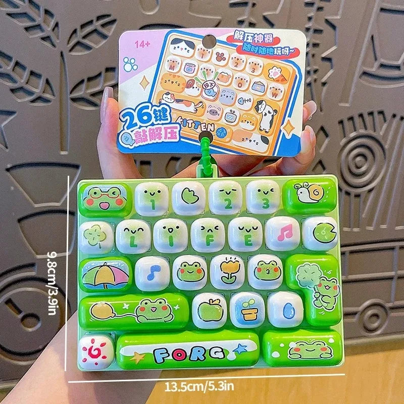26 Grid Keycap Clicker Fidget Toy Mini Keyboard Stress Relief Decompression Portable Cartoon Keychain Gift