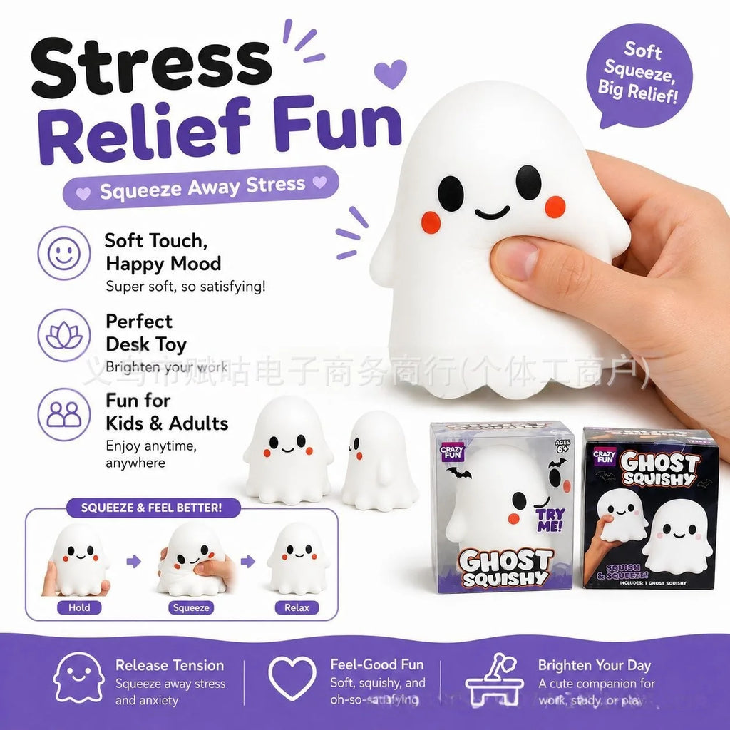 Halloween Ghost Squishy Toy, Cute Decor Ornament, Slow Rebound Creative Stress Relief Mini Decor
