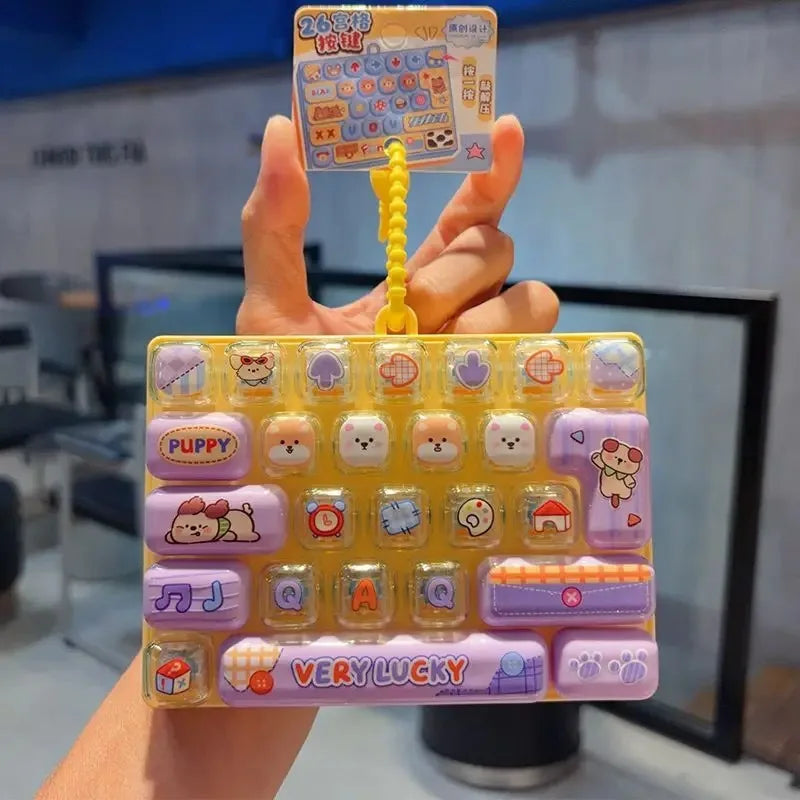 26 Grid Keycap Clicker Fidget Toy Mini Keyboard Stress Relief Decompression Portable Cartoon Keychain Gift