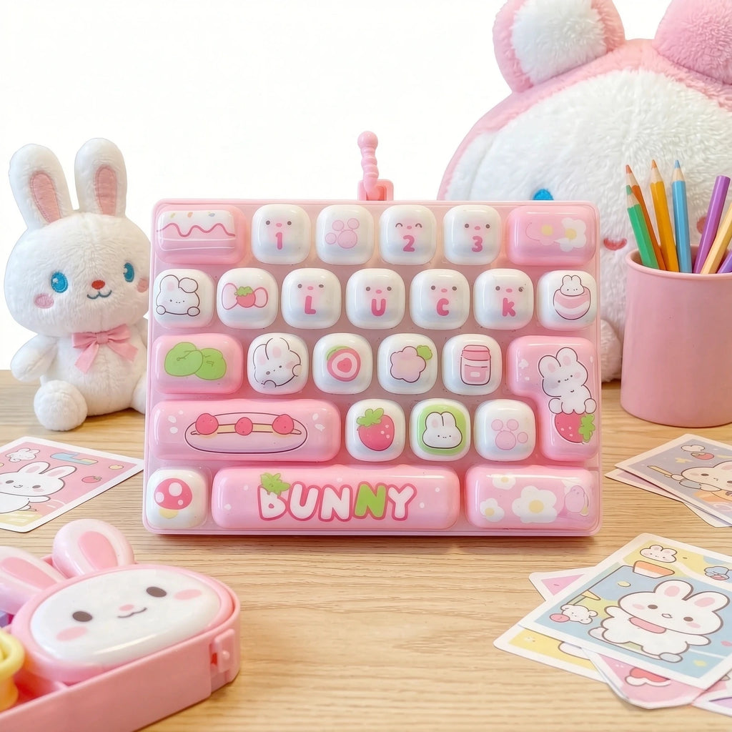 26 Grid Keycap Clicker Fidget Toy Mini Keyboard Stress Relief Decompression Portable Cartoon Keychain Gift