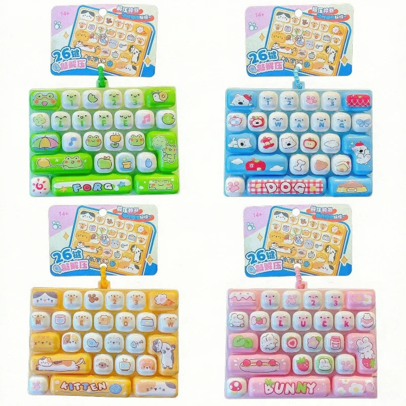 26 Grid Keycap Clicker Fidget Toy Mini Keyboard Stress Relief Decompression Portable Cartoon Keychain Gift