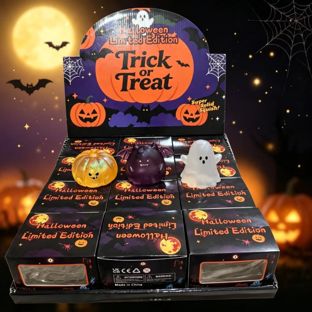 Halloween Squishy Toy - Glow in Dark Ghost Pumpkin Bat Soft Squeeze Stress Relief Fidget Toy for Halloween Gifts & Decorations