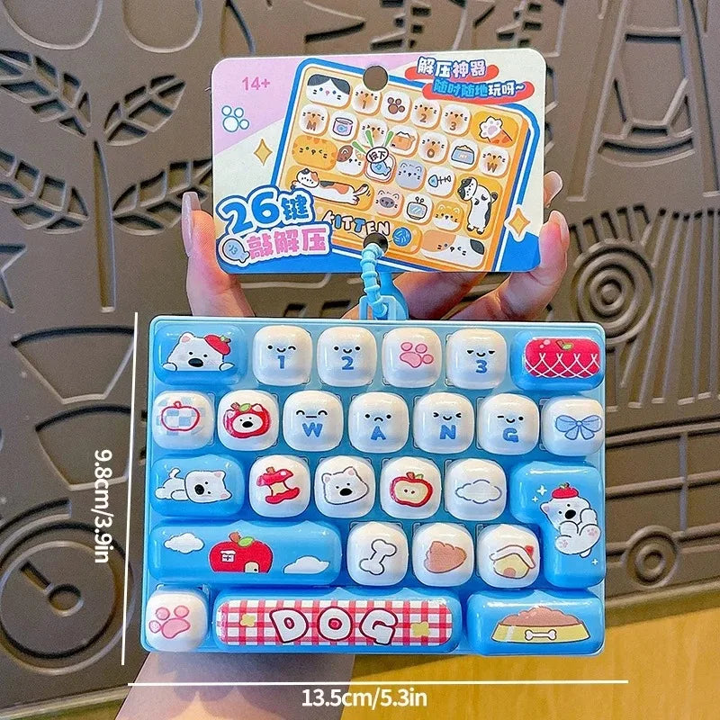 26 Grid Keycap Clicker Fidget Toy Mini Keyboard Stress Relief Decompression Portable Cartoon Keychain Gift