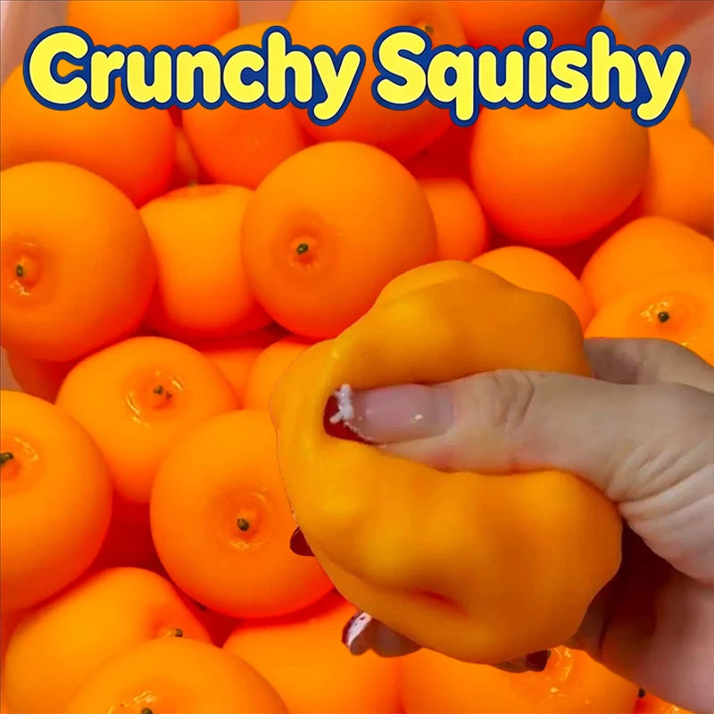 Orange Crunchy Squishy No Rebound Stress Ball Crispy Squeeze Toy Round Blocks Filled Fidget Toy ASMR Sensory Stress Relief Toys