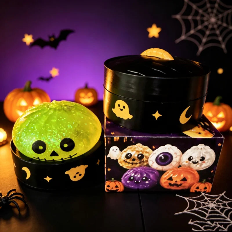 In Stock Halloween Dumpling Squishy With Steamer Box 8.5cm Maltose Squeeze Toy Relieve Stress for Adult Anti-Anxiety Gift