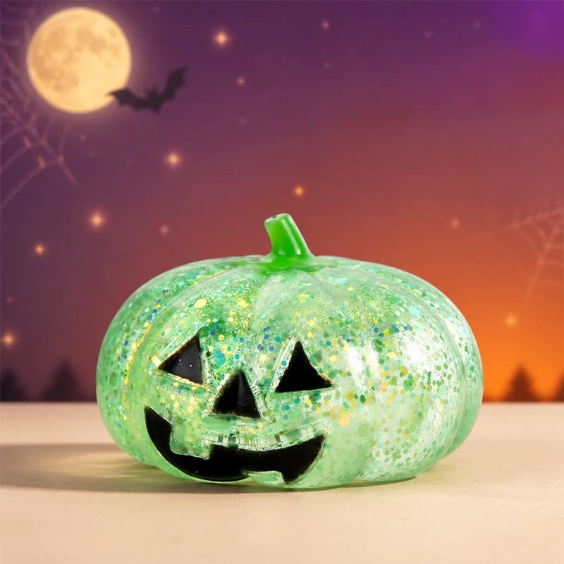 Halloween Glitter Pumpkin Squishy Squeeze Maltose Texture Stress Relief Cute Pumpkin Face Decompression Fidget Halloween Gift
