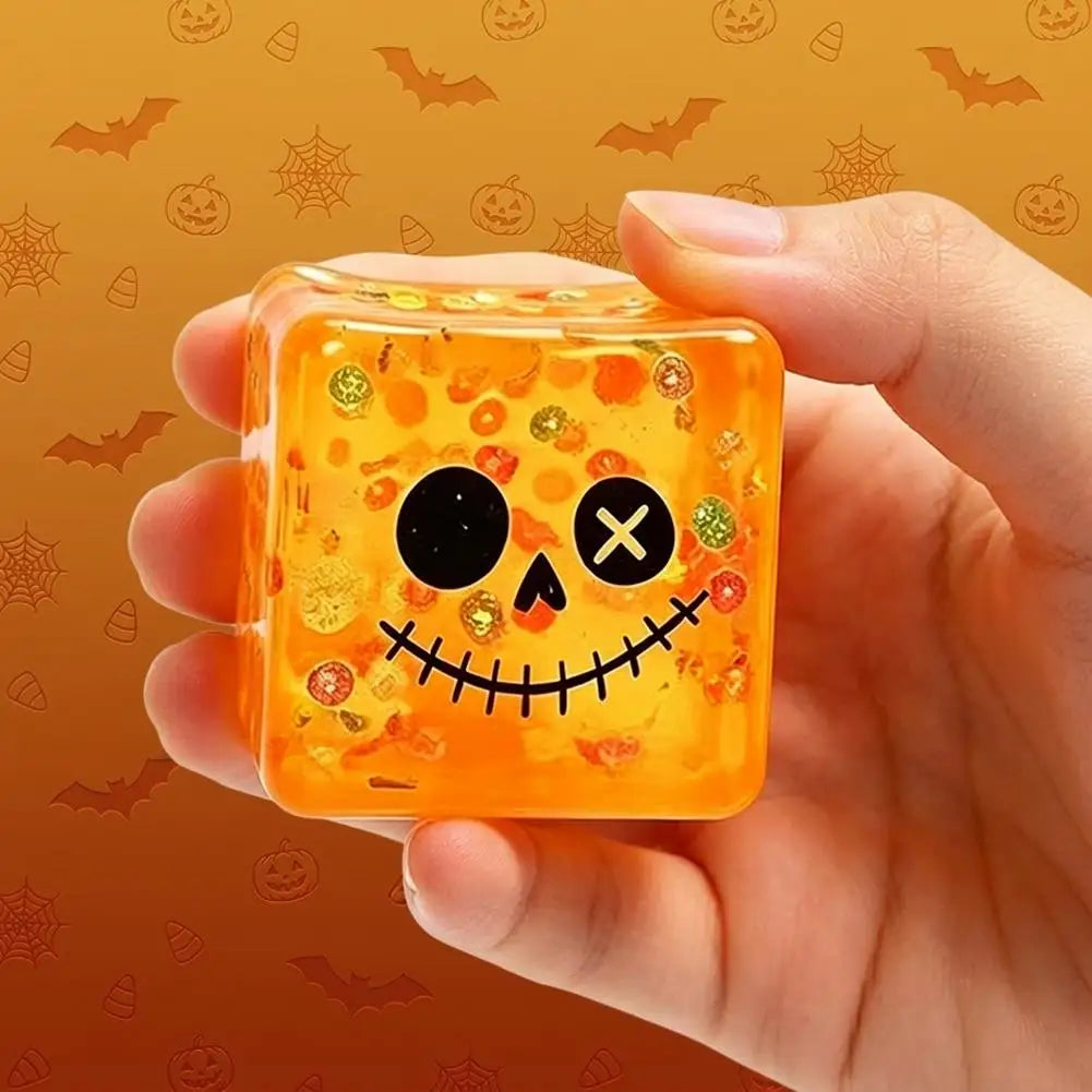 Halloween Sensory Squishy Toy Transparent Ice Cube Design Funny Face Stress Relief Gift Creative Soft Maltose Play Toy