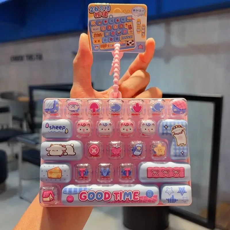 26 Grid Keycap Clicker Fidget Toy Mini Keyboard Stress Relief Decompression Portable Cartoon Keychain Gift