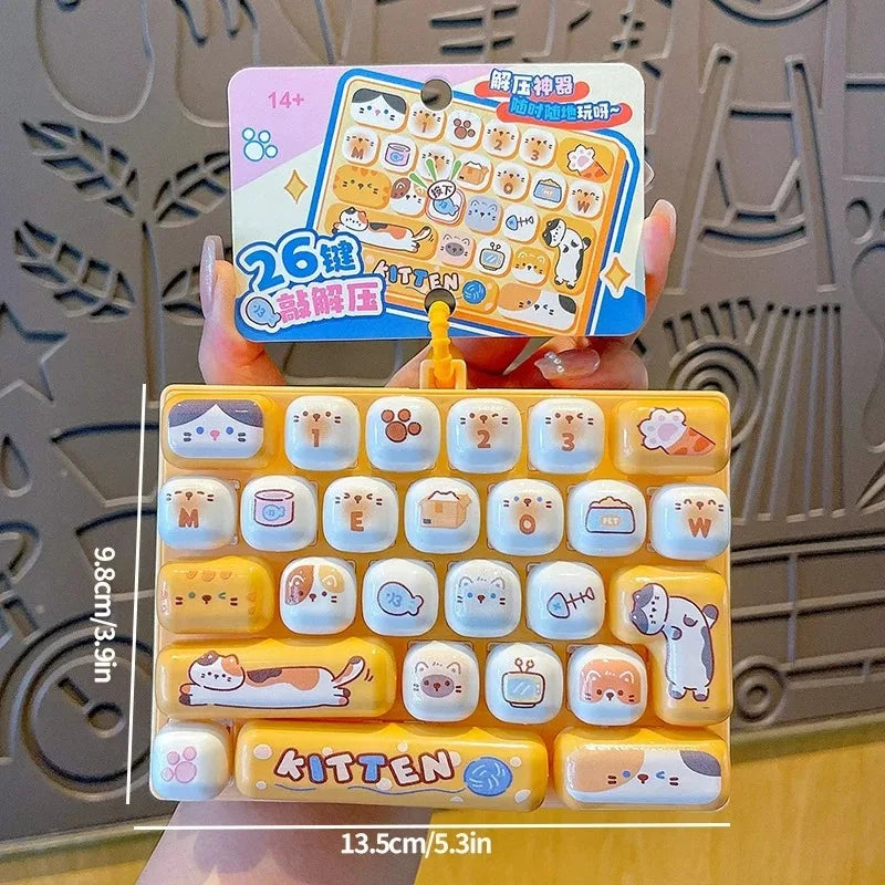 26 Grid Keycap Clicker Fidget Toy Mini Keyboard Stress Relief Decompression Portable Cartoon Keychain Gift
