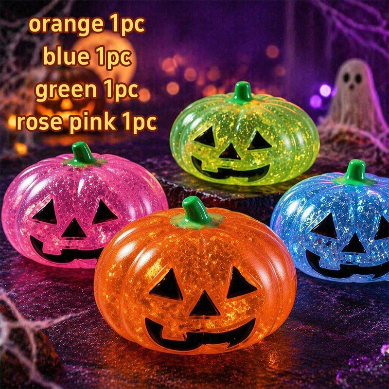 Halloween Glitter Pumpkin Squishy Squeeze Maltose Texture Stress Relief Cute Pumpkin Face Decompression Fidget Halloween Gift