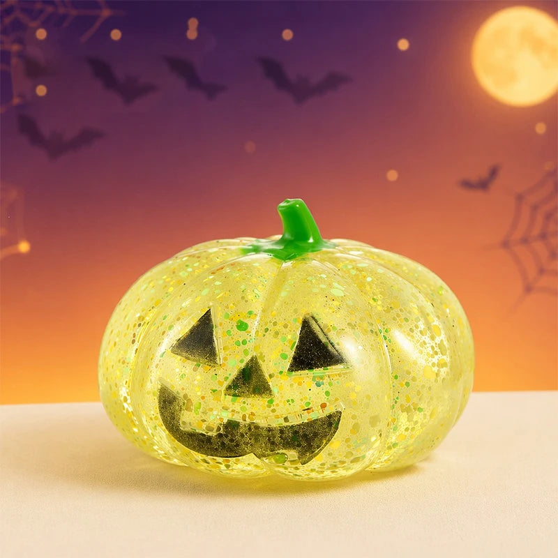 Halloween Glitter Pumpkin Squishy Squeeze Maltose Texture Stress Relief Cute Pumpkin Face Decompression Fidget Halloween Gift