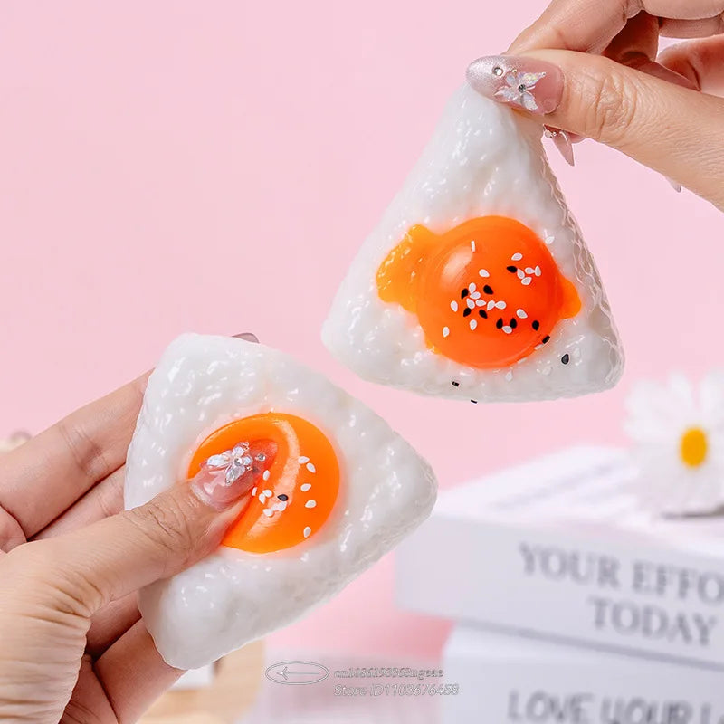Egg Yolk Squishy Toy - Food-Safe Silicone Stress Ball, Kawaii Rice Ball Popping Fidget Sensory Toy for Anxiety & Focus