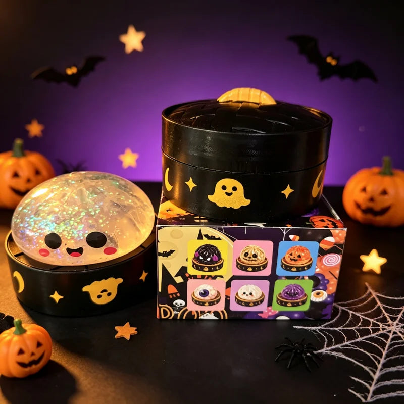 In Stock Halloween Dumpling Squishy With Steamer Box 8.5cm Maltose Squeeze Toy Relieve Stress for Adult Anti-Anxiety Gift