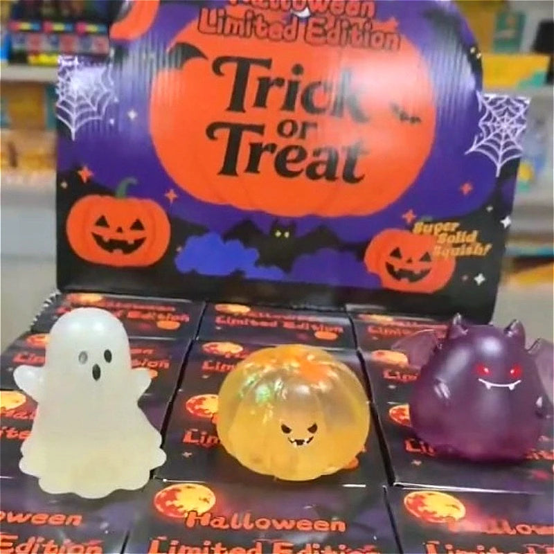 Halloween Squishy Toy - Glow in Dark Ghost Pumpkin Bat Soft Squeeze Stress Relief Fidget Toy for Halloween Gifts & Decorations