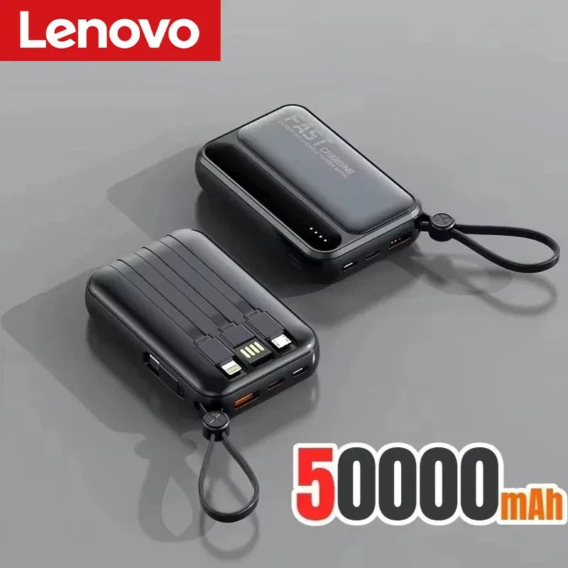Lenovo 500000mAh Power Bank BuiIt in 4 Lines Super Fast Charging Large Capacity Portable External Battery for All Phones 2026New