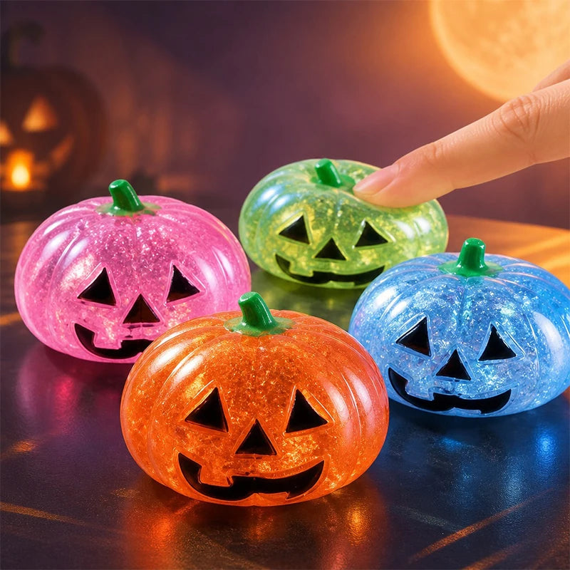 Halloween Glitter Pumpkin Squishy Squeeze Maltose Texture Stress Relief Cute Pumpkin Face Decompression Fidget Halloween Gift