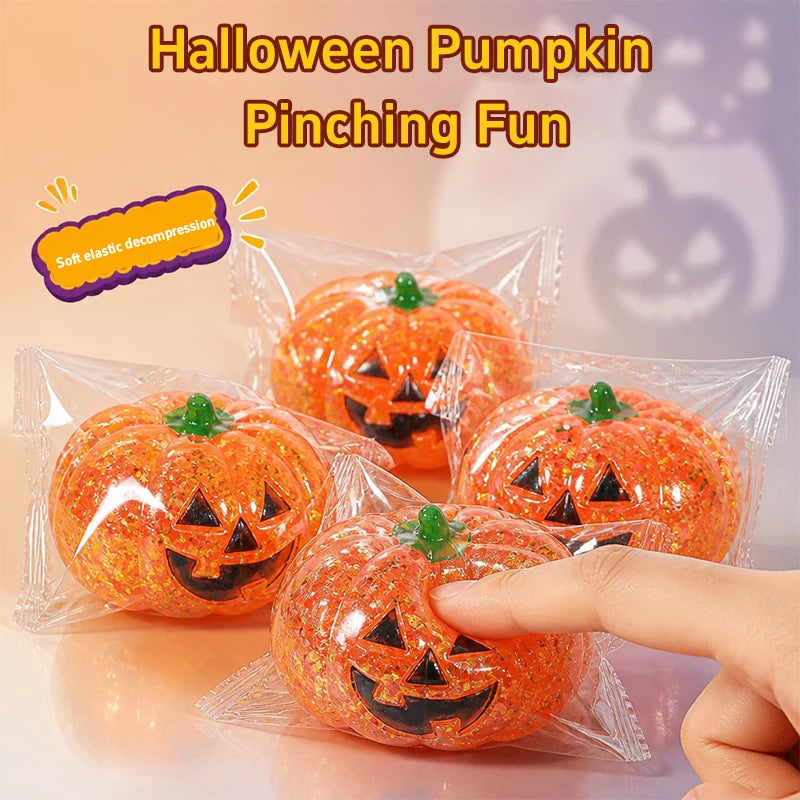 Halloween Glitter Pumpkin Squishy Squeeze Maltose Texture Stress Relief Cute Pumpkin Face Decompression Fidget Halloween Gift