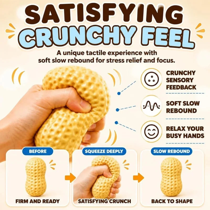 Crunchy Peanut Squishy Toys, Slow Rising Squeeze Fidget Toys for Anxiety Relief Realistic Food Stress Balls Birthday Gifts