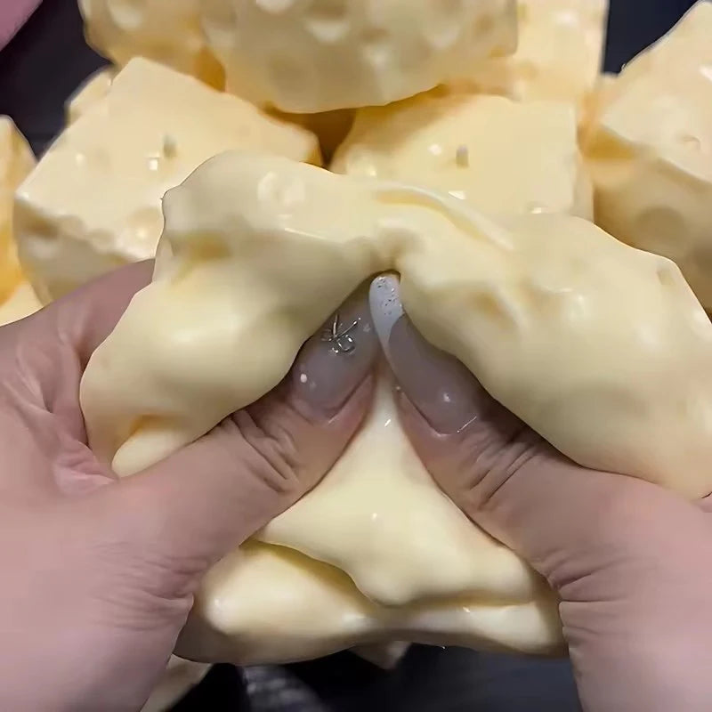 Crunchy Squishy Cheese Cube Stress Ball Homemade Soft Cheese Squeeze Fidget Toy ASMR Sensory Anti Stress Toys Gift for Adult