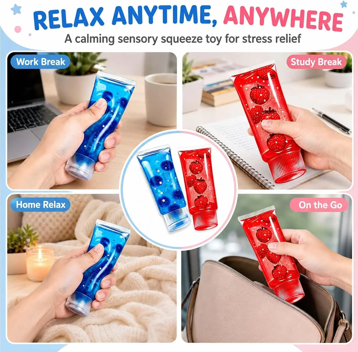 Toothpaste Squishy Toy Slow Rise Soft Anxiety Relief Fidget Stress Relief Sensory Squeeze with Glitter For Adult