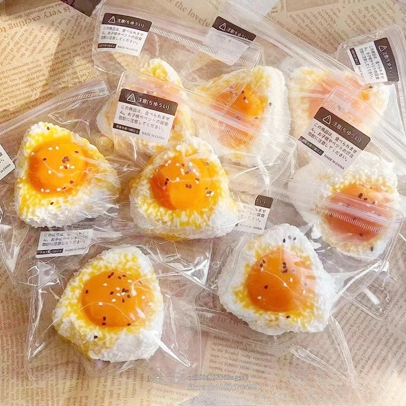 Egg Yolk Squishy Toy - Food-Safe Silicone Stress Ball, Kawaii Rice Ball Popping Fidget Sensory Toy for Anxiety & Focus